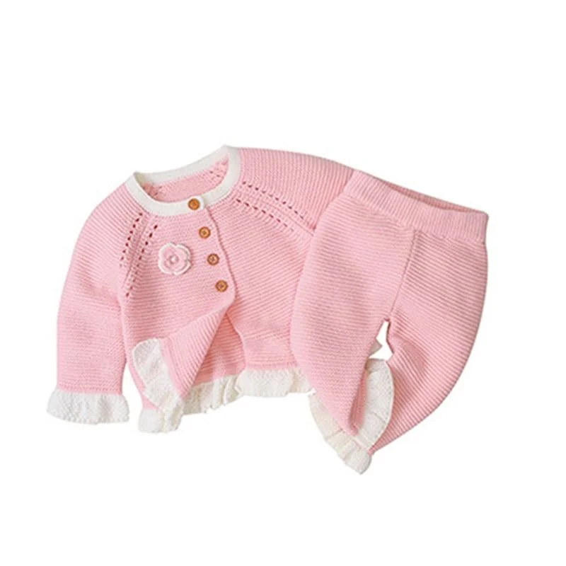 New 2020 Spring Autumn Infant Baby Girls Pure Color Cardigan Coat + Pants+ Hat Clothing Sets Kids Suit Girl Knit Sets Clothes