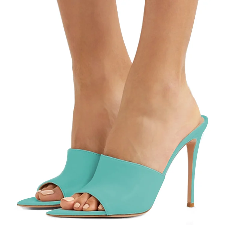 Turquoise Pointed Toe Stiletto Heels Mules Sandals for Women |FSJ Shoes