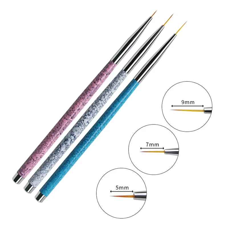3Pcs/Set Gold Nail Art Brush Painting Drawing Pen Tips Manicuring French Stripe Liner Acrylic Gel UV Polish Brushes Nail Tool-Nail Inspo