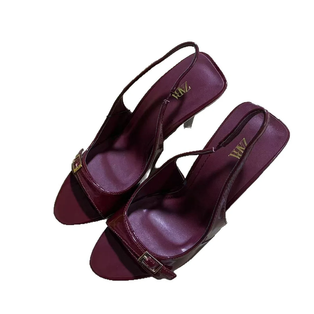 Breakj Breakj New Spring Tip-Tape Thin High Heels Wine Red Elegant Belt Buckle With High Heels
