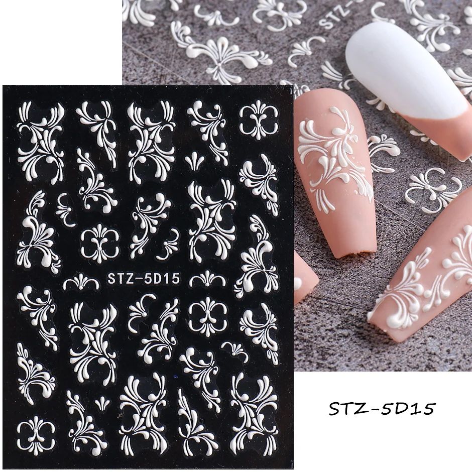Churchf Nail Stickers Flowers Geometric Lines Decor Acrylic Embossed Sliders Gold Frame Nail Decals Cherry Blossom Manicure GLJI-5D05-Nail Inspo