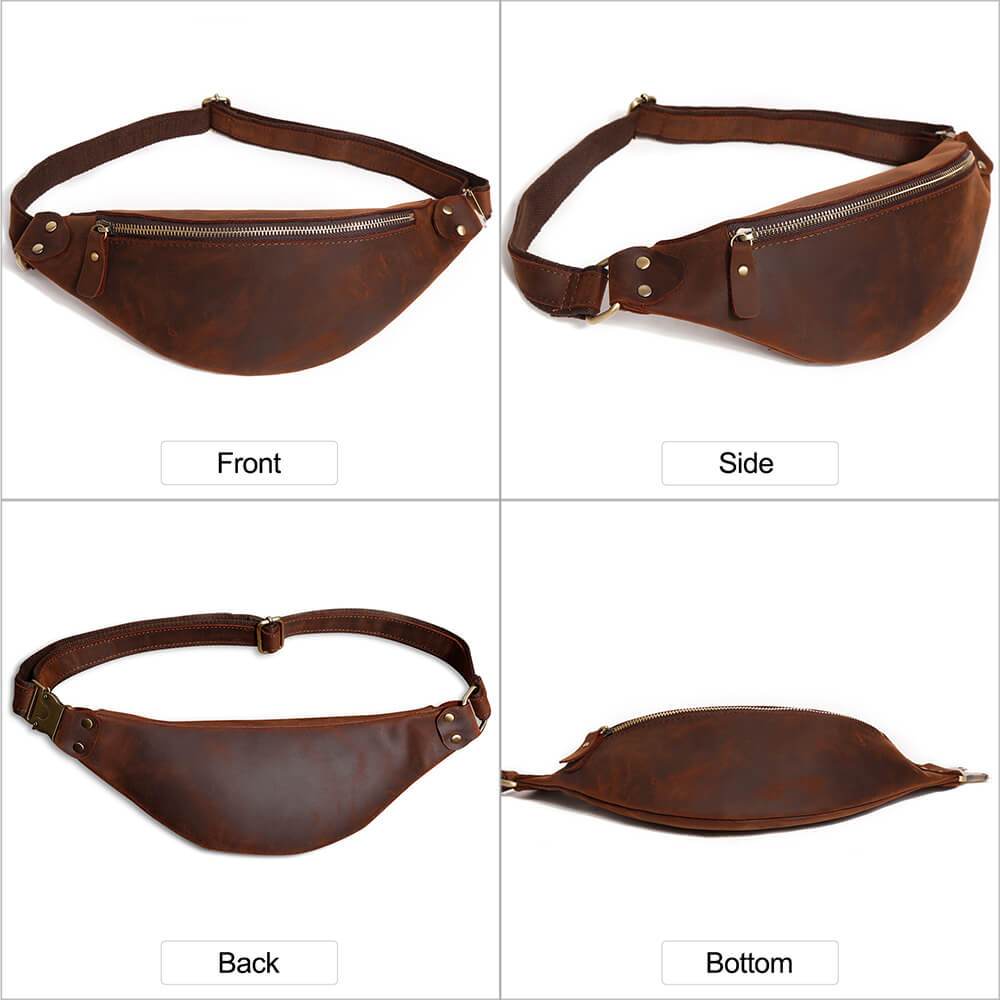 Luxury Crazy Horse Leather Chest Bag Fanny Pack Mens Waist Bag Custom Logo Male Waist Pack For Phone Pouch Outtoor Sport Bum Bag