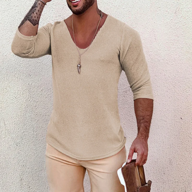 Wongn Wongn And Fall New Men's V-Neck T-Shirt Men's Fashion Short-Sleeved Jacket Knit Sweater Male