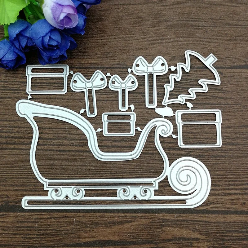 8Pcs Christmas sleigh Metal Cutting Dies For DIY Scrapbooking Album Embossing Paper Cards Decorative Crafts