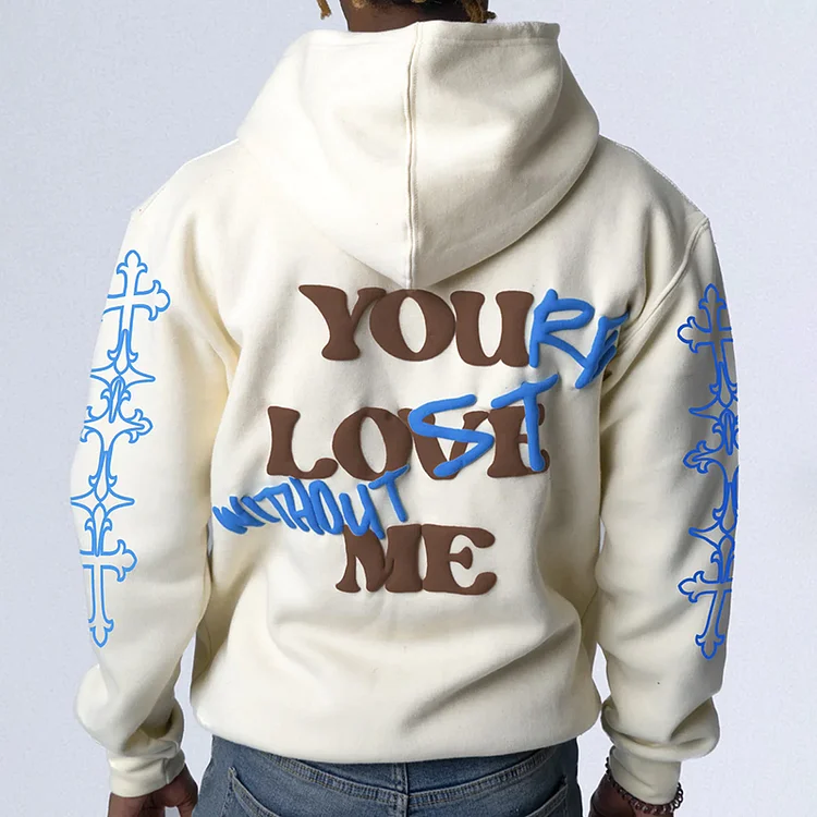 Puff Print Your Lost Without Me Graphic Zip-Up Hoodie