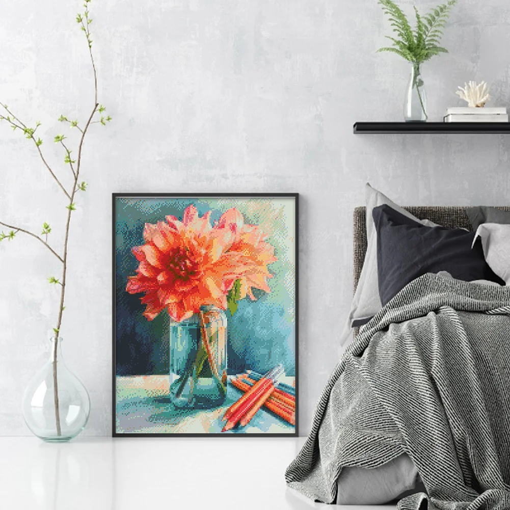 9CT Full Stamped Cross Stitch Bead Embroidery- Flower(Canvas|40*52CM)