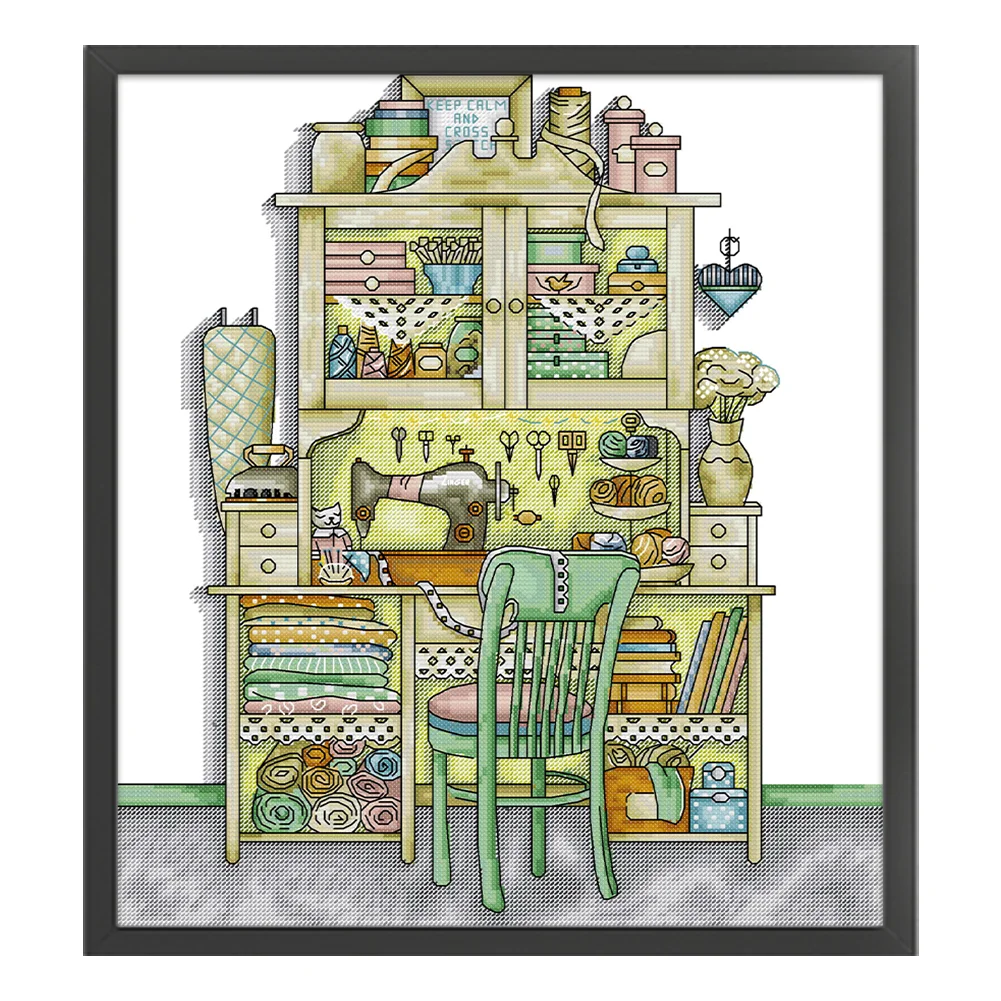 Embroidery Cotton Thread 14CT Print Handmade Sewing Cabinet Cross Stitch 38x43cm