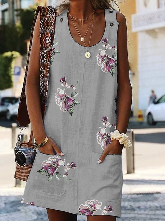 Shift Sleeveless Paneled Floral Crew Neck Summer Dresses Zaesvini