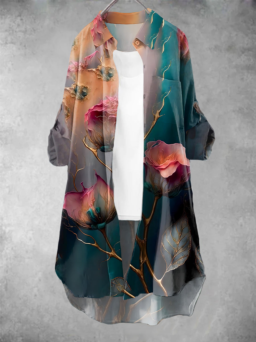 Women's Vintage Floral Art Print Casual Dress