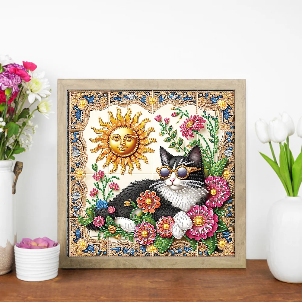 Diamond Painting - Partial Special Shaped Drill - Sun Cat(Canvas|30*30cm)