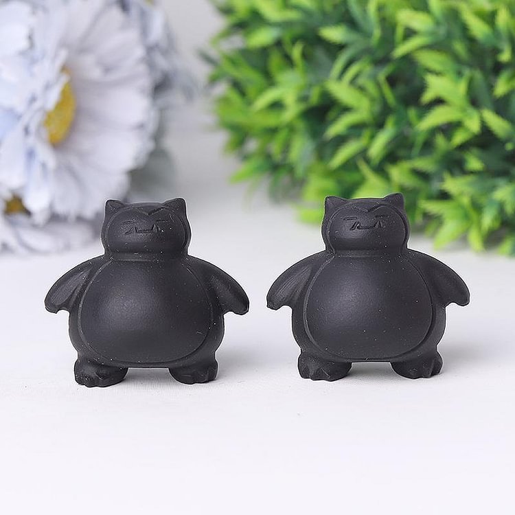 1.8" Black Obsidian Snorlax Crystal Carvings Cartoon Bulk