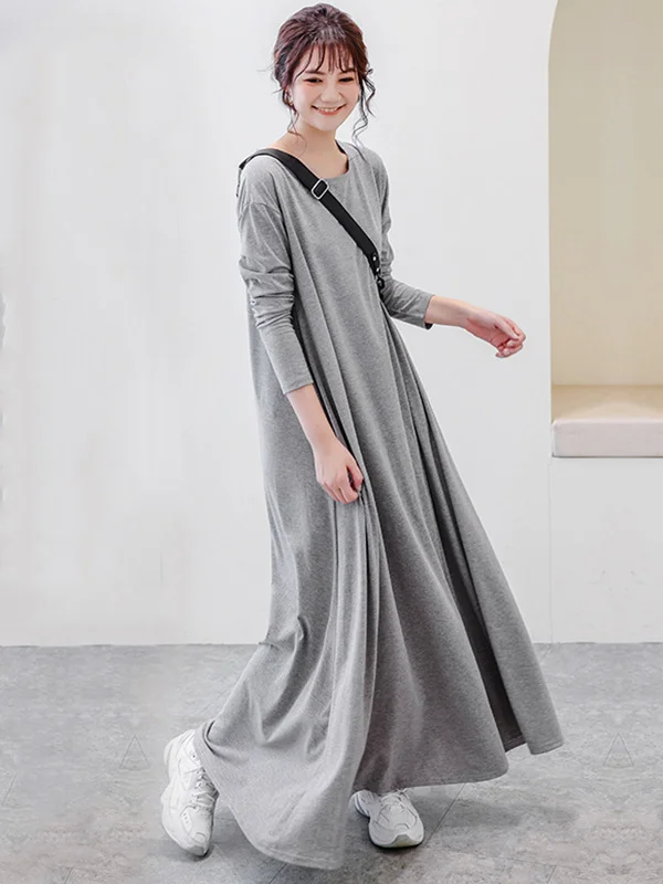 Simple 6 Colors Plus Size Loose Long Sleeve Casual Dress