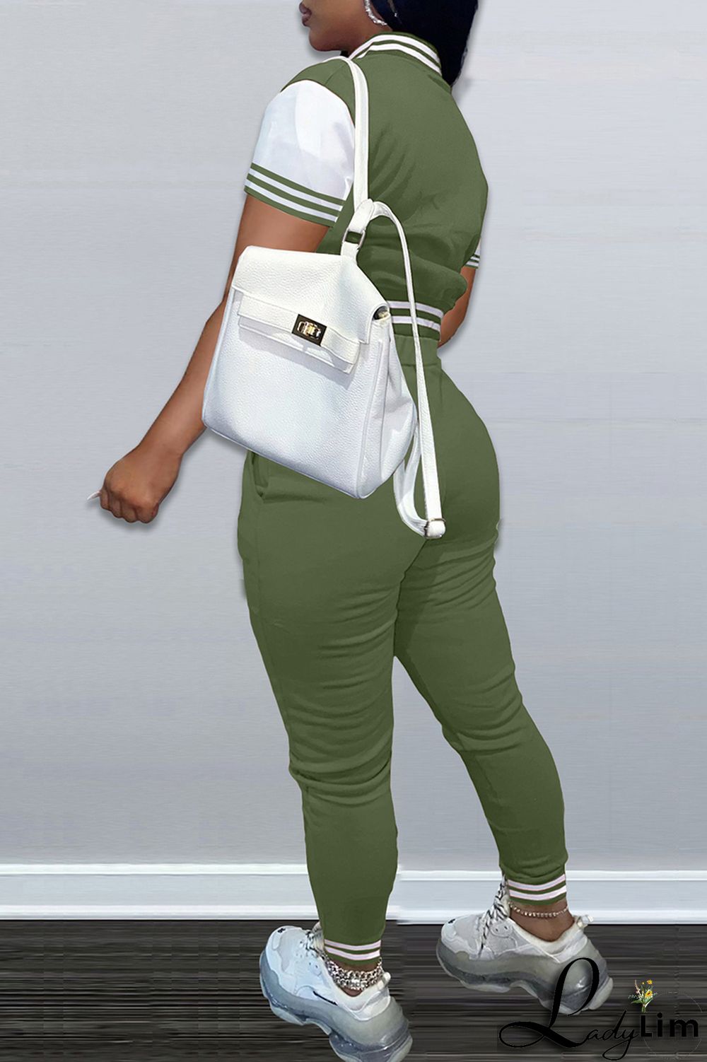 Army Green Fashion Casual Letter Print Split Joint Long Sleeve Two Pieces