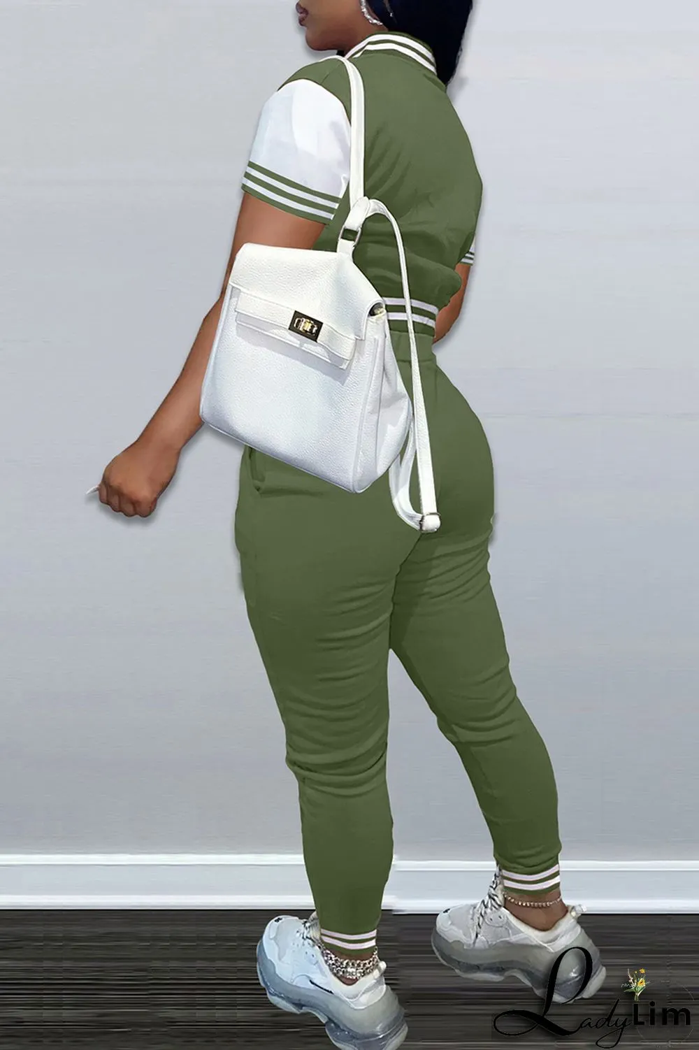 Army Green Fashion Casual Letter Print Split Joint Long Sleeve Two Pieces