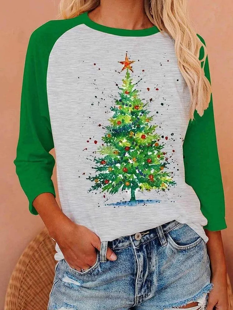Women's Christmas Art Print Long Sleeve Tee