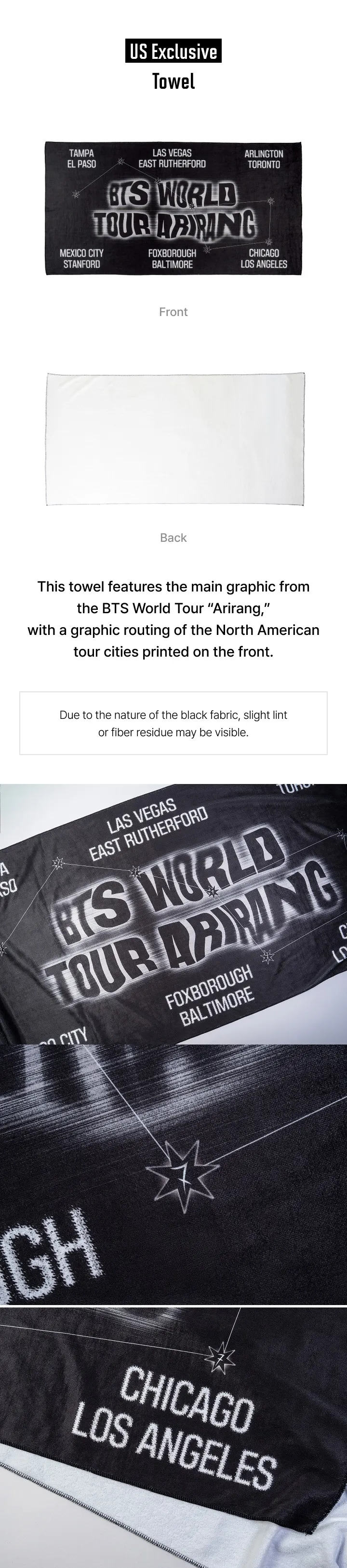 BTS WORLD TOUR ARIRANG ツアー タオル US 限定 BTS World Tour Towel US Ver. | Concert Cotton Hand Towel