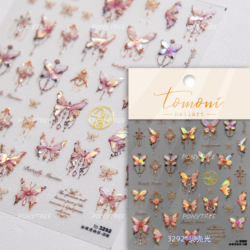 Bayuyun Dreamy Summer Nails – Blue Pink Purple Gradual Flower Petal Butterfly 5D Nail Art Stickers  