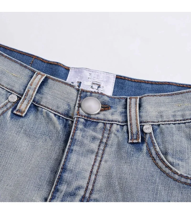 Fashion Stone-washes Turnup Raw Hem Ripped Denim Shorts