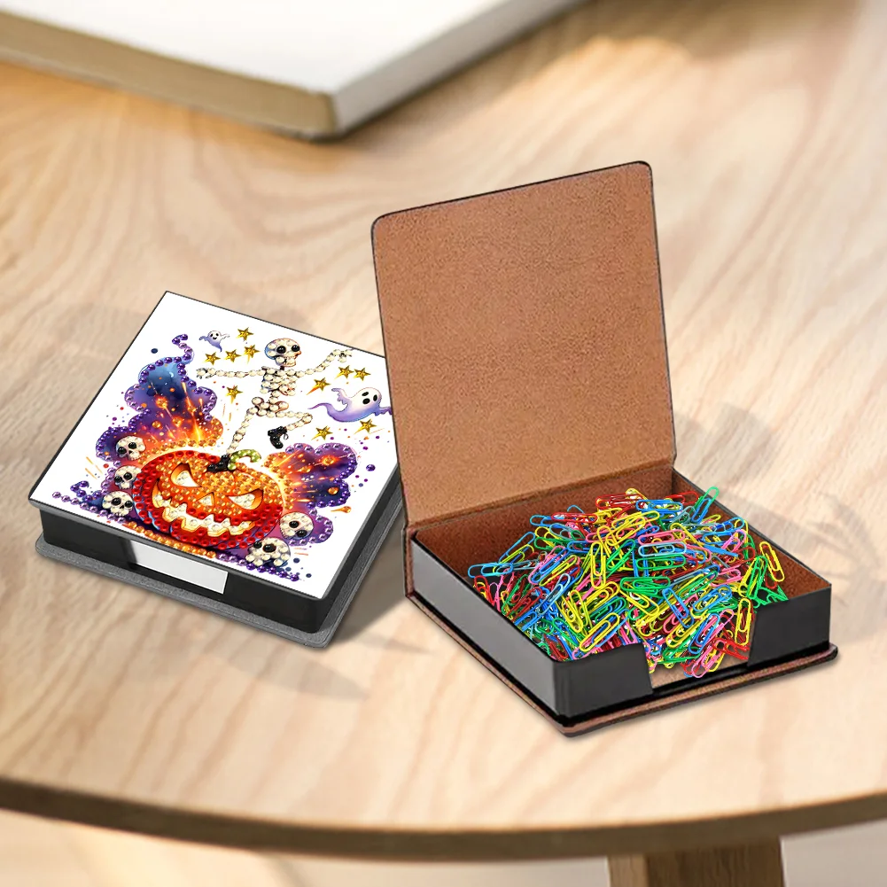 5D DIY PU Diamond Art Note Box with 160 Sheets Paper Memo Pad Holder (Skull)