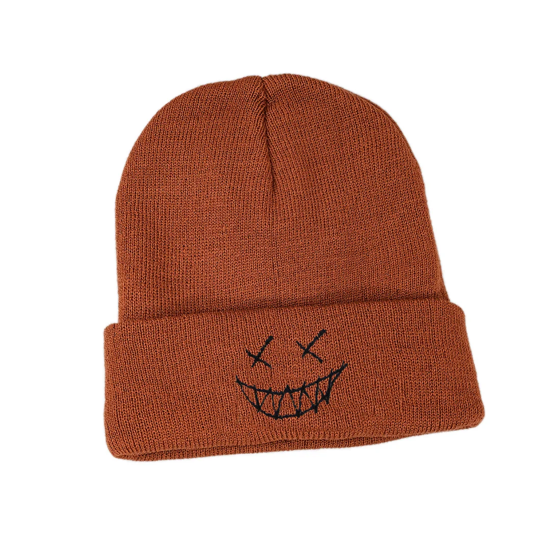 Doodle Evil Smile Emoji Knitted Hat
