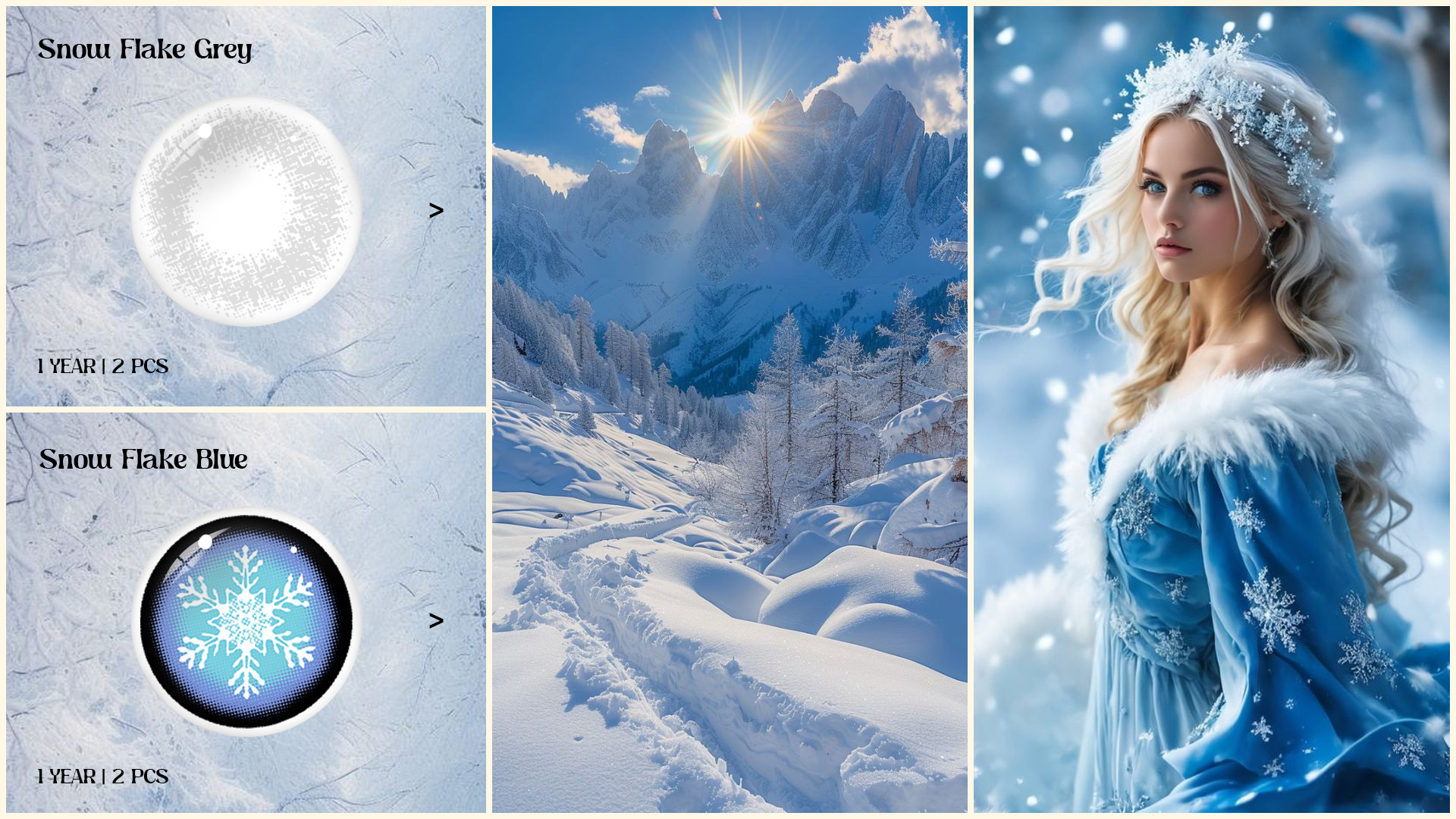 Gray Contacts and Snowflake Patterns Contacts