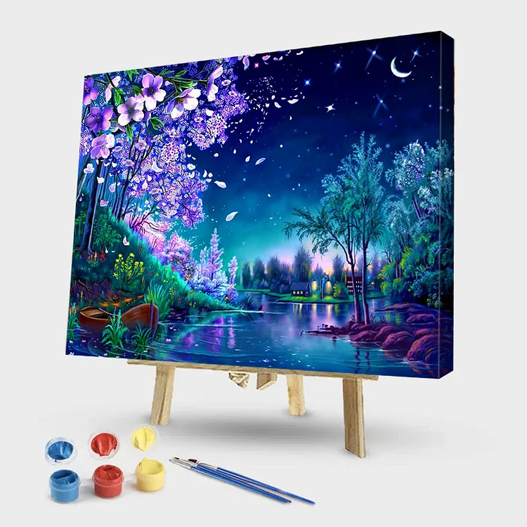 Painting By Numbers Kit DIY Night Scene Hand Painted Canvas Oil Art  Picture-371041