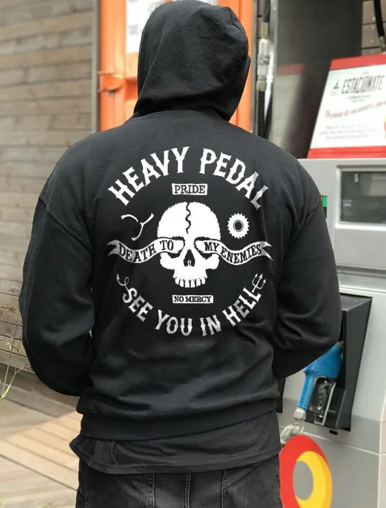 Heavy Pedal See You In Hell Skull Printed Men's Casual Hoodie