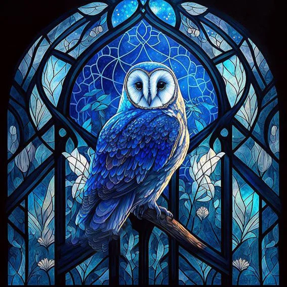 Glass Art - Owl 11CT Stamped Cross Stitch 50*50CM
