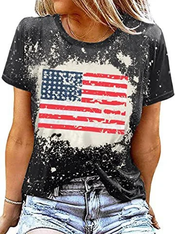 Women's Graphic Printed Flag Short Sleeve Scoop Neck Top