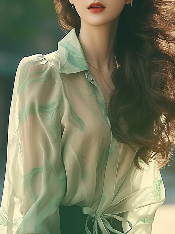 Athvotar Athvotar Elegant Exquisite Beauty Green Collar Long-Sleeved Shirt Women Spring And Autumn Yangqi Small Sun Protection Shirt