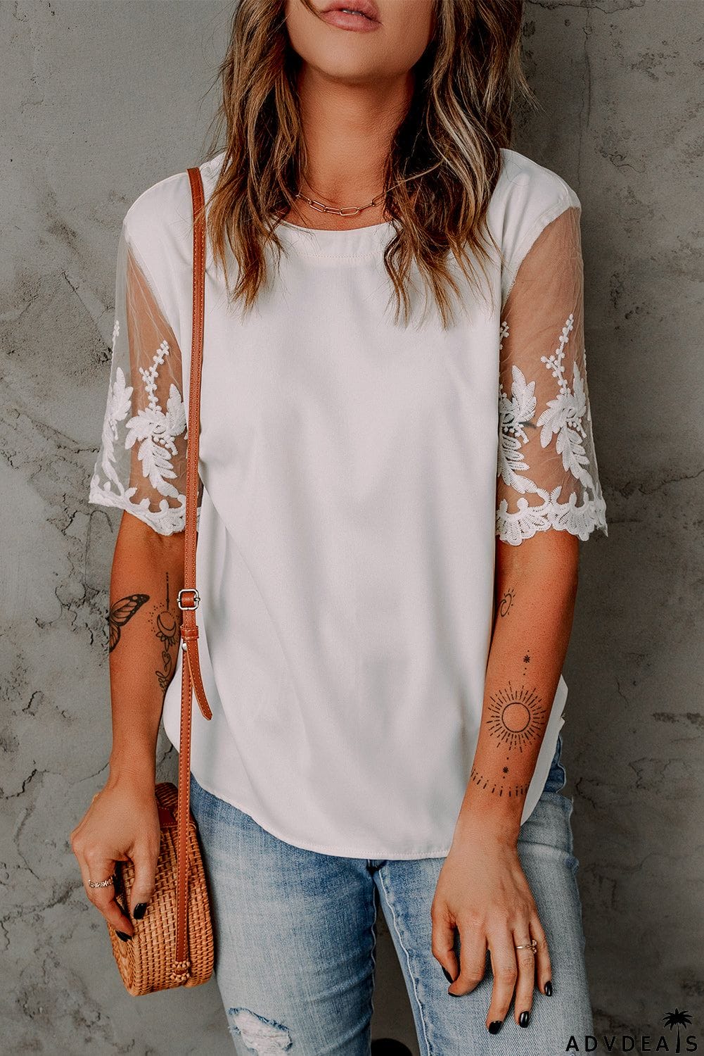 White Lace Short Sleeve Top