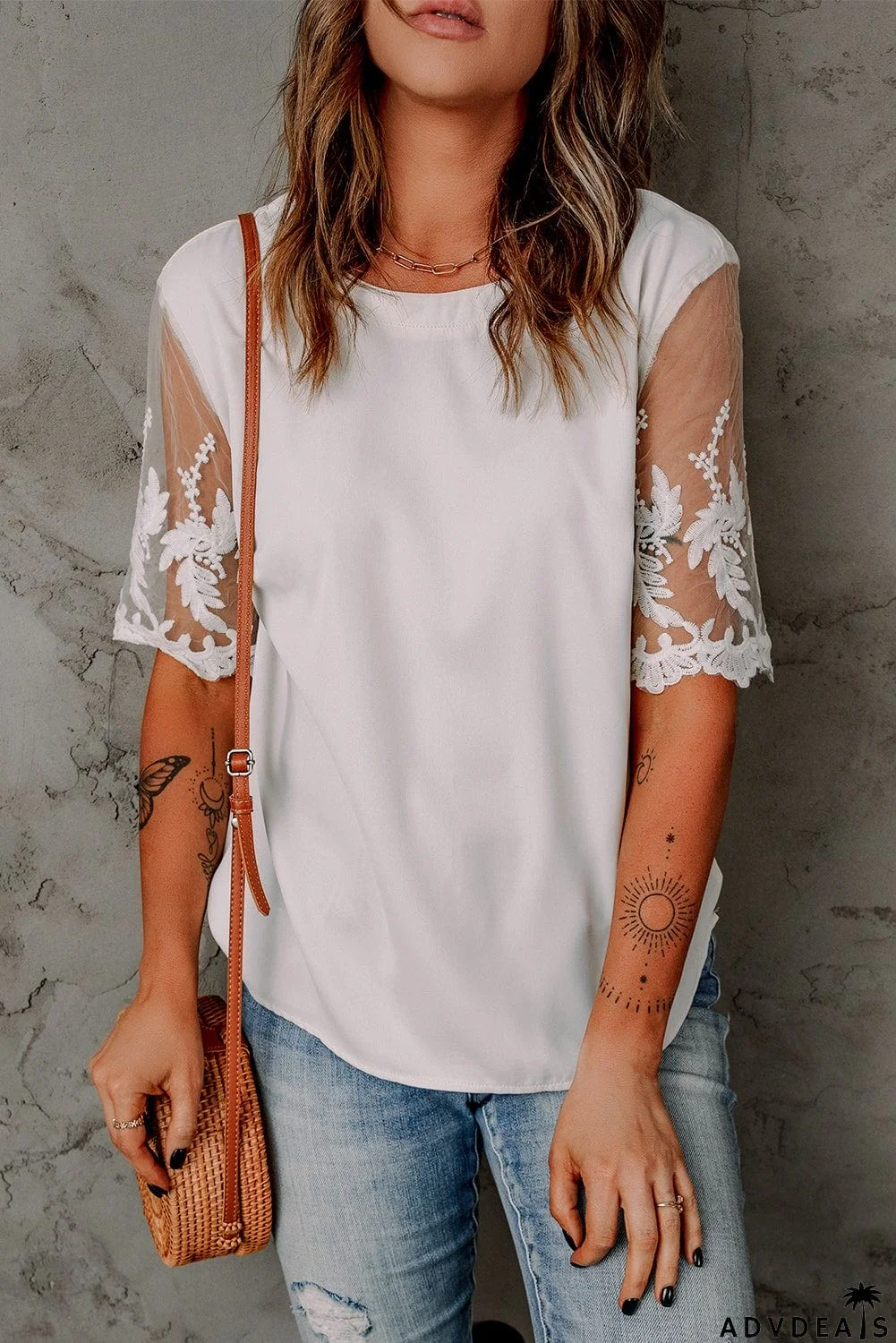 White Lace Short Sleeve Top