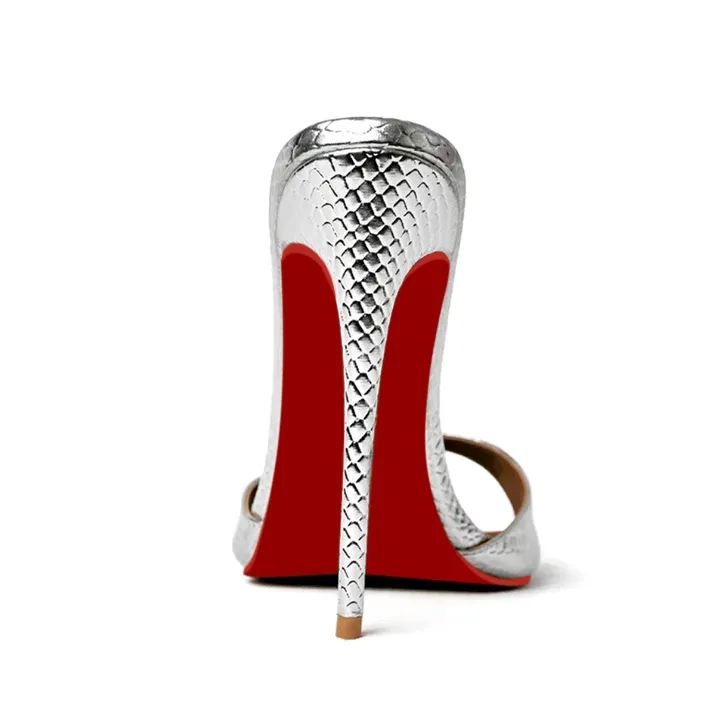 120mm Women's Sandals Pointed Toe Snakeskin Mules Heels Slip on Stilettos-vocosishoes
