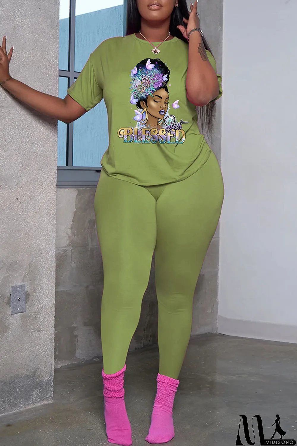 MidiSono - Black Fashion Casual Print Patchwork Basic O Neck Short Sleeve Two Pieces