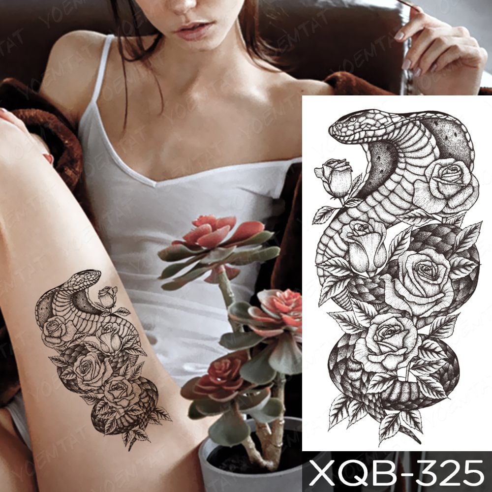 Gingf Temporary Tattoo Sticker Python peony flowers snake Flash Tattoos Old School Wolf Body Art Arm Fake Tatoo Women Men