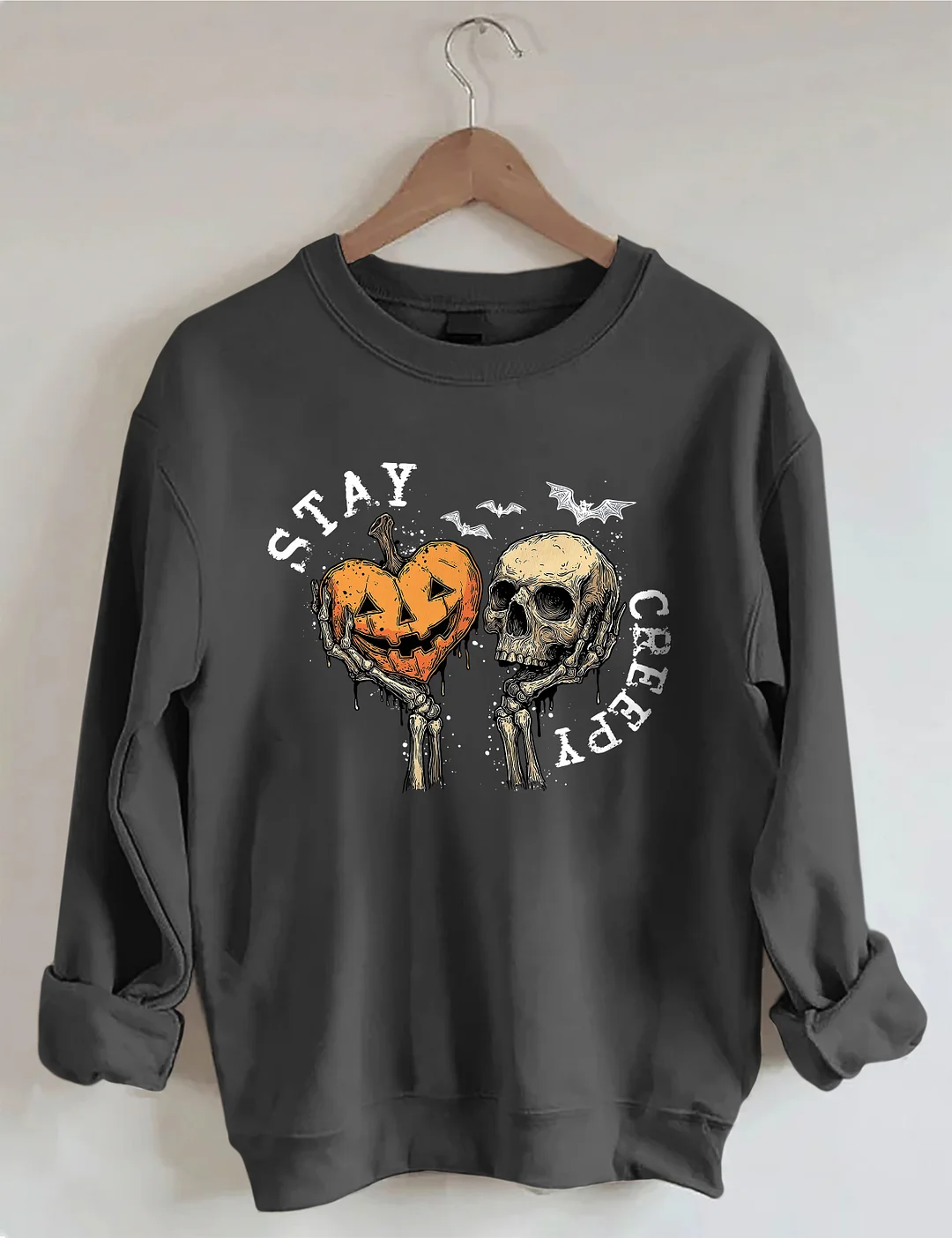 Stay Creepy With Pumpkin And Skull Sweatshirt