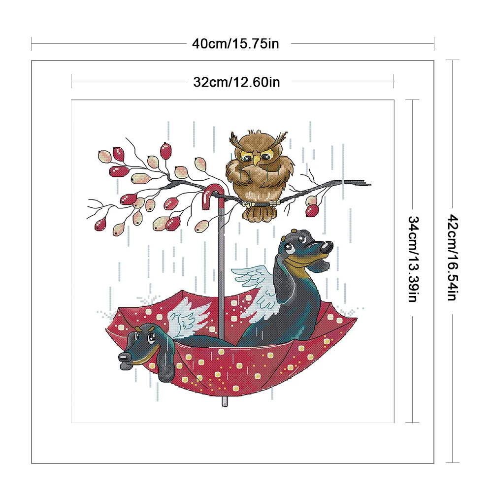 DIY Stamped Cross Stitch 14CT Partial Embroidery 40*42cm - Owl And Angel Dog