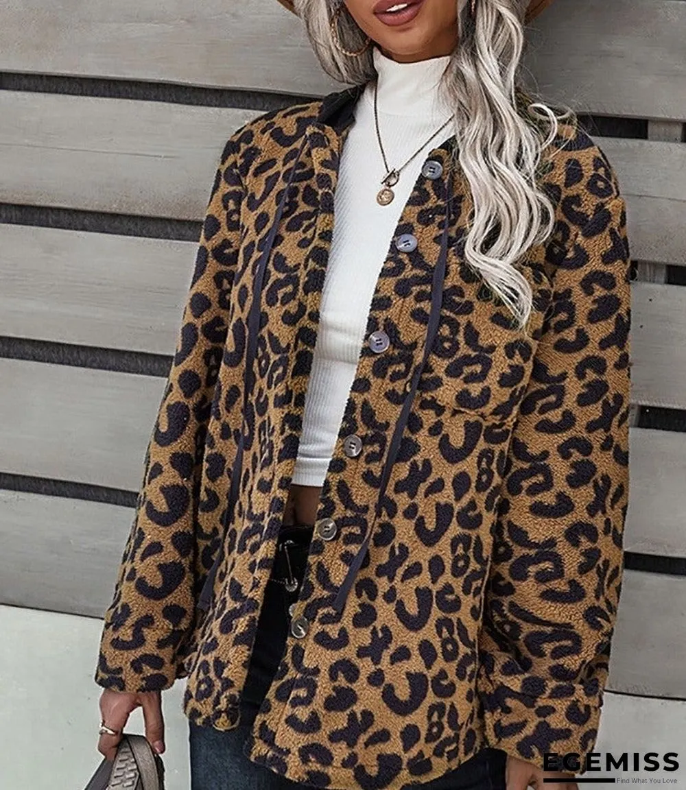 Cheetah Plaid Camouflage Print Button Design Teddy Coat | EGEMISS