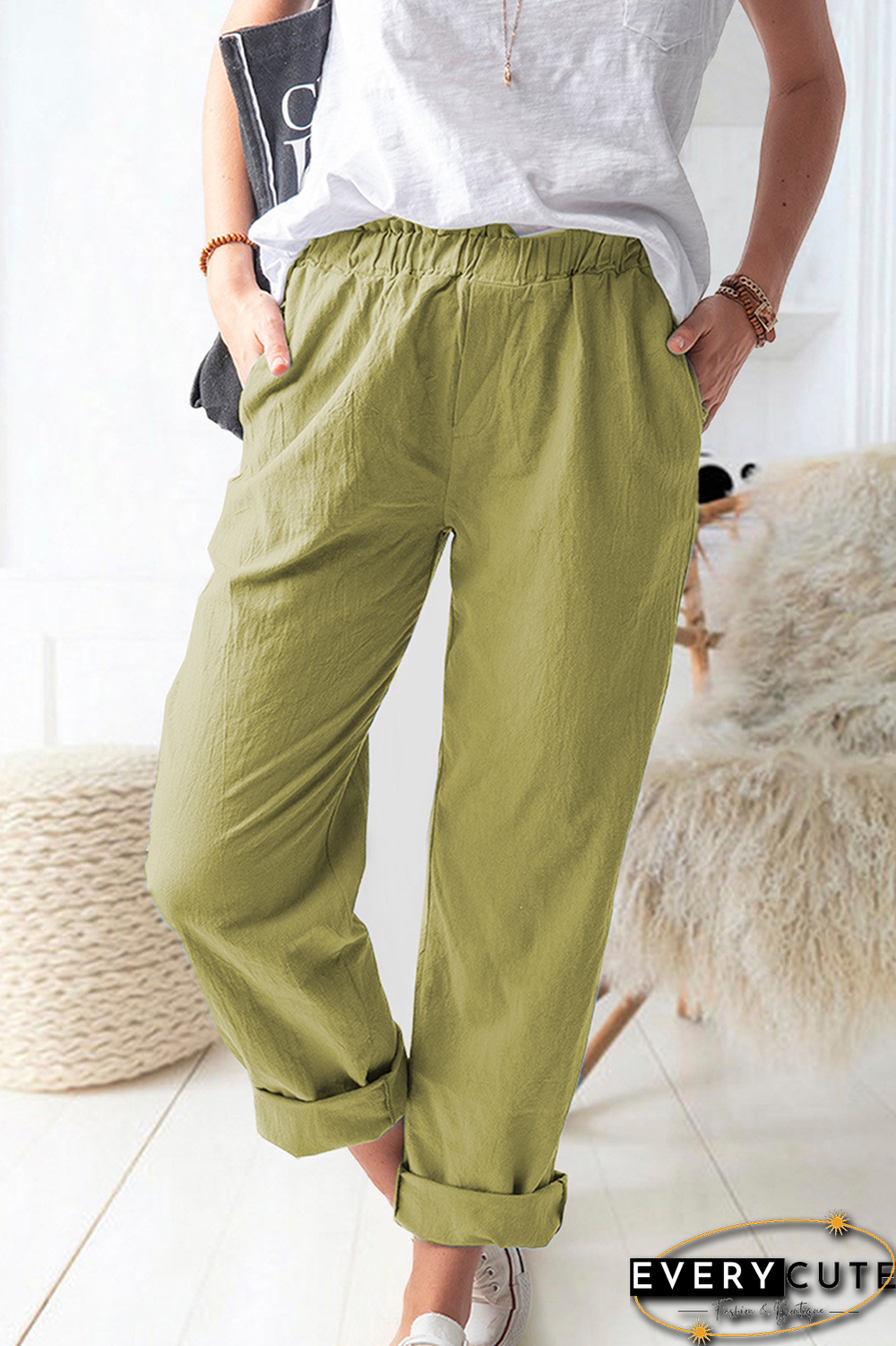 Casual Solid Basic Straight Solid Color Bottoms