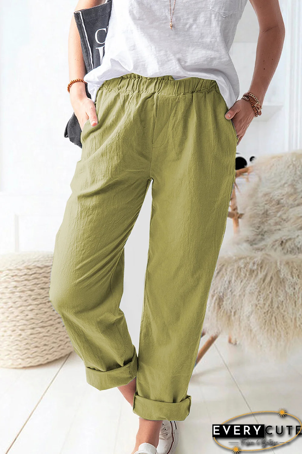 Casual Solid Basic Straight Solid Color Bottoms