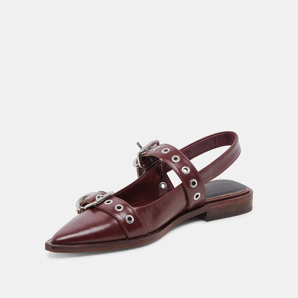 Maroon Pointed Toe Flat Slingback Pumps Shoes with Buckle Strap Nicepairs