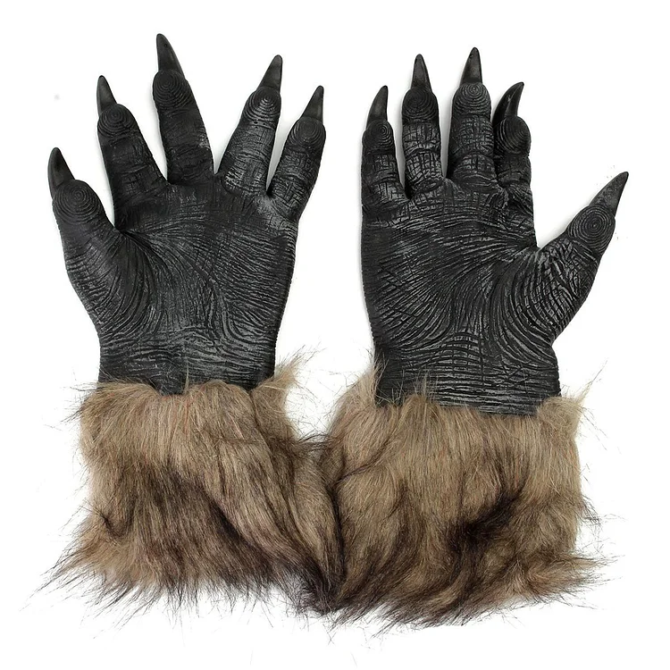 Creepy Black Wolf Latex Gloves-elleschic