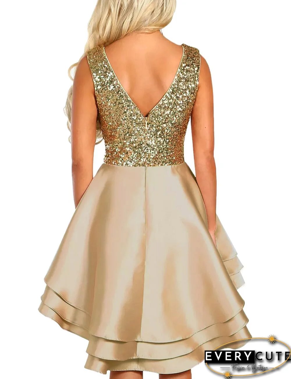 Heart Broken Champagne Gold Sequin Multi Layer Skater Dress