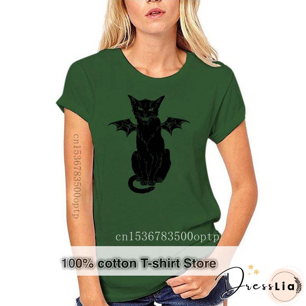 New Cotton T Shirt Funny Gothic Retro Devil Cat Artwork Print Short Sleeve Tops Tees Fashion Casual T Shirt Brand Clothing