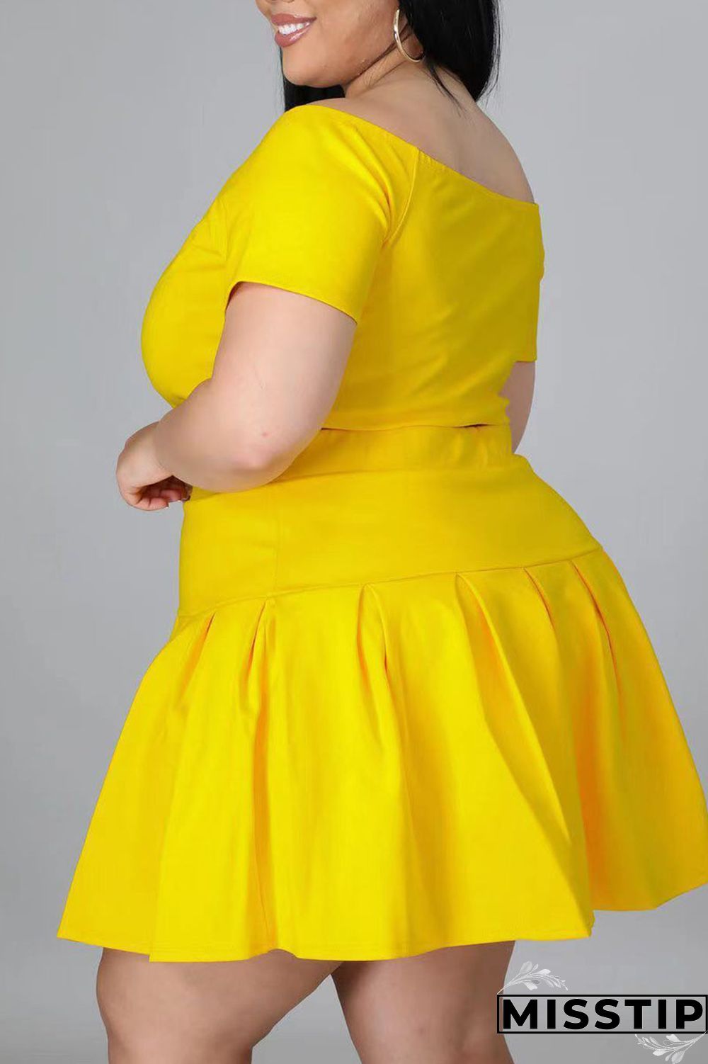 Black Casual Solid Patchwork Off the Shoulder A Line Plus Size Two Pieces