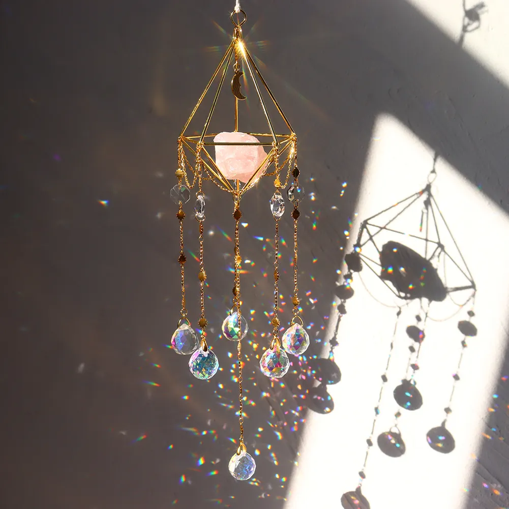Crystal Wind Chimes Ornaments Moon Star Natural Stone Hanging Pendant Craft