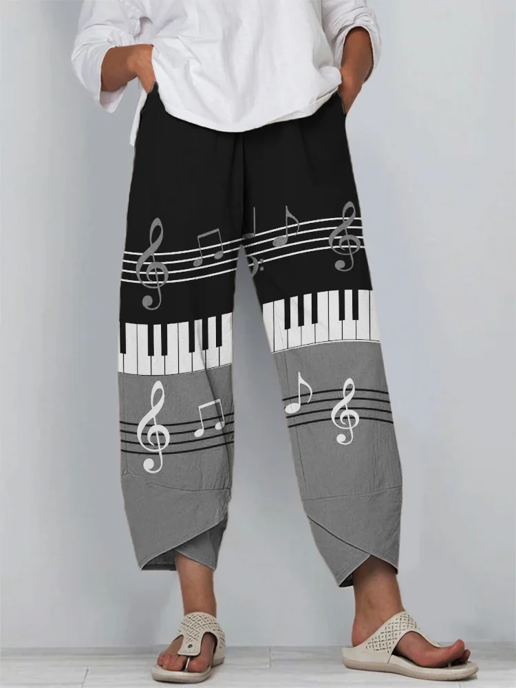 Music Notes Piano Contrast Art Casual Pants