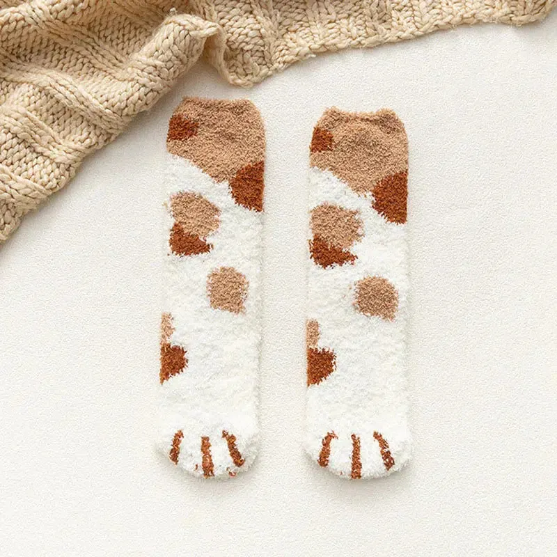 Brownm Paw Plush Socks