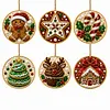 6 Pcs Christmas Wooden Ornaments DIY Pearls Diamond Painting Kit Rhinestone Art Pendants with Hemp Rope for Holiday Tree Decor