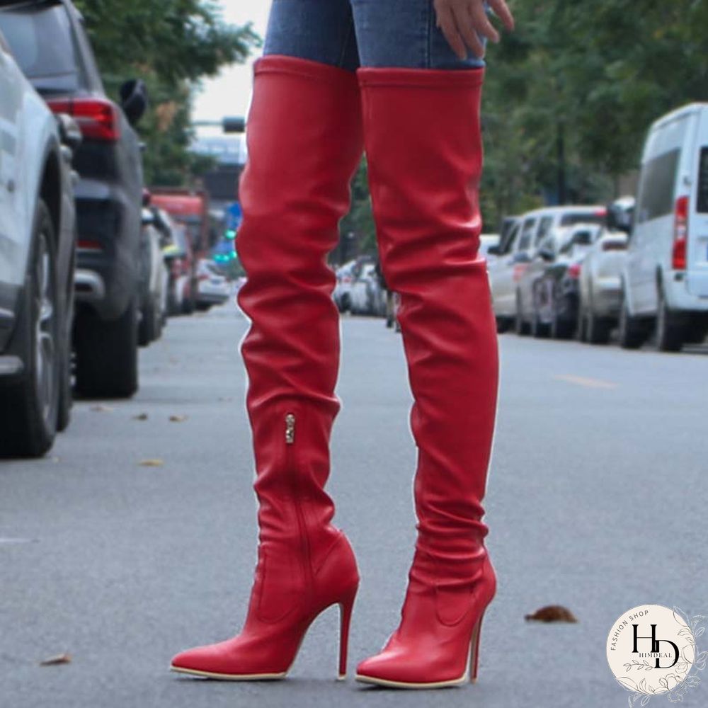 Black Fashion Solid Color Pointed Stiletto High Boots